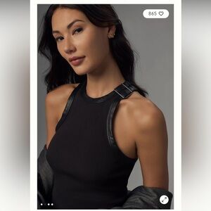 Anthropologie Pilcro NWT Black Sleeveless Tank Top S Faux Leather Strap Black